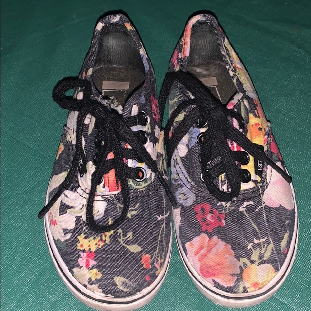 Vans black floral girls toddlers sneakers shoes 12